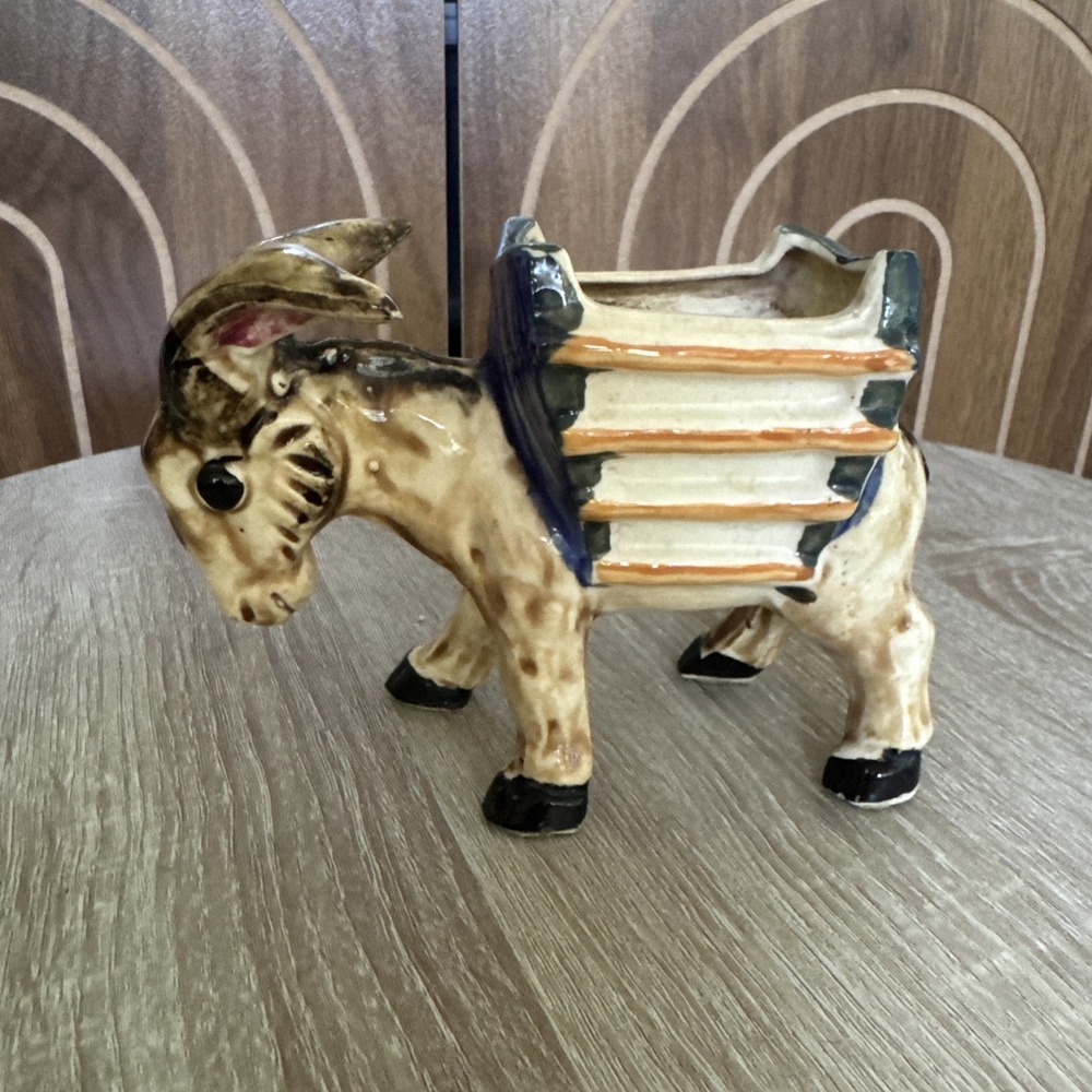 VINTAGE Donkey Planter Small Ceramic Made In Japan Burro w/Basket Southwestern